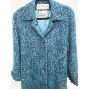 Vintage Evan Picone Mohair Teal Blue Belted Coat Union Made USA Medium